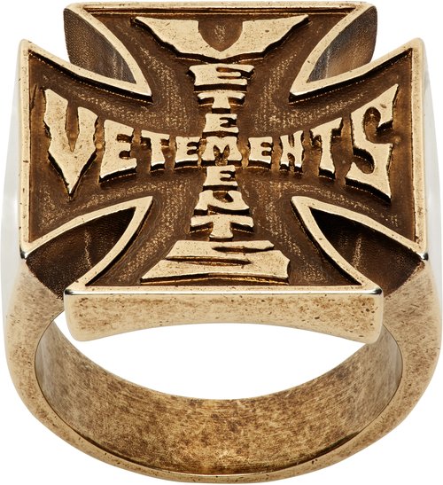 VETEMENTS Biker Cross Logo Ring - Gold - UE76RI316G