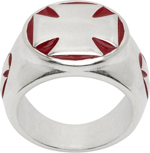 VETEMENTS Biker Cross Signet Ring - Silver/Red - UE76RI318S
