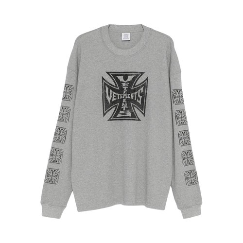 VETEMENTS Biker Cross Waffle Long-Sleeve - Grey Melange - ME76LS181G