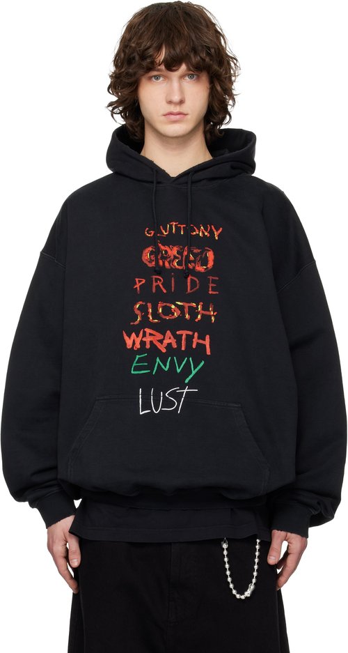 VETEMENTS 7 Sins Hoodie - Washed/Out Black - ME76HD195BX