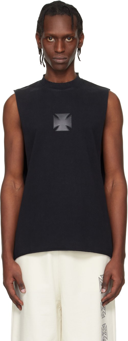 VETEMENTS Black Biker Logo Leather Cross Interlock Tank Top - Washed-Out Black - ME76TR154BX