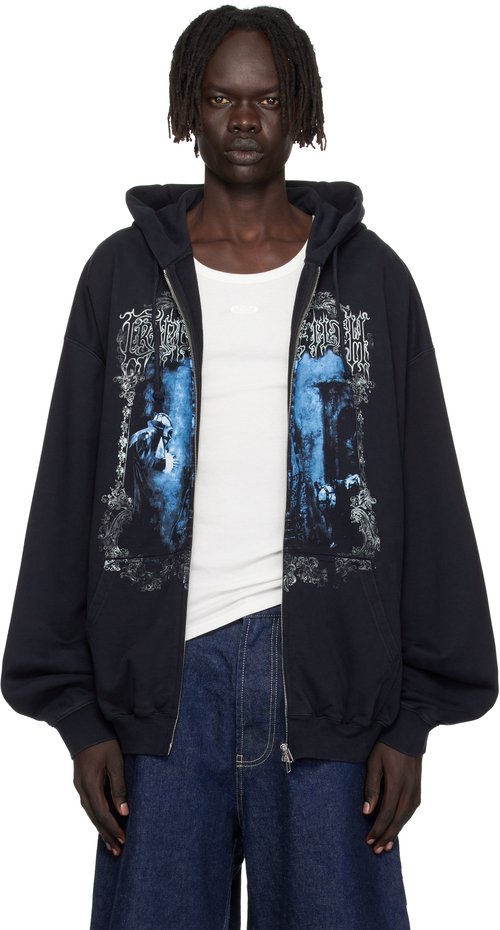 VETEMENTS Cof Butterfly Oversized Zip-Up Hoodie Washed - Washed Black - UCF76ZU800B