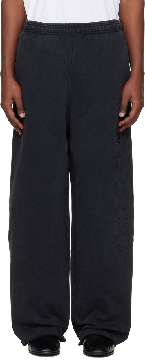 VETEMENTS Black Embroidered Biker Cross Stripe Sweatpants - Washed-Out Black - ME76SP171BX