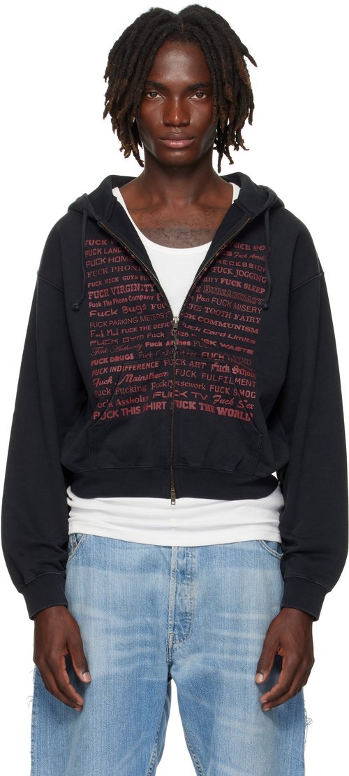 VETEMENTS Fitted ZipUp Hoodie - Washed Black - UH76ZU660B