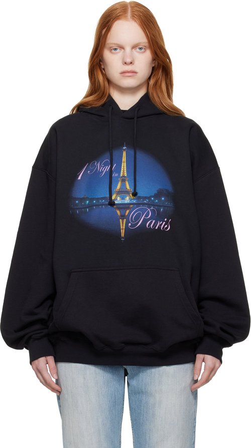 VETEMENTS Black 'Night In Paris' Oversized Hoodie - Washed Black - UH76HD410B