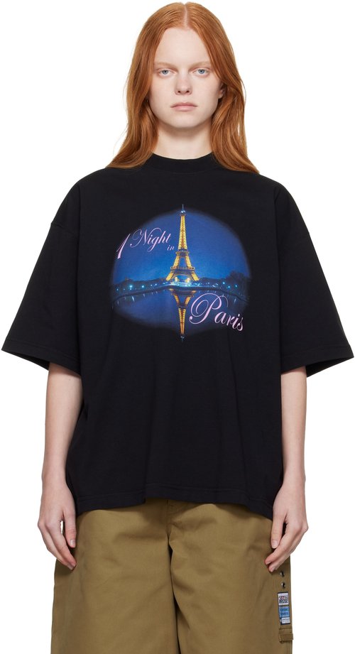 VETEMENTS Night in Paris Oversized T-Shirt - Washed Black - UH76TR410B