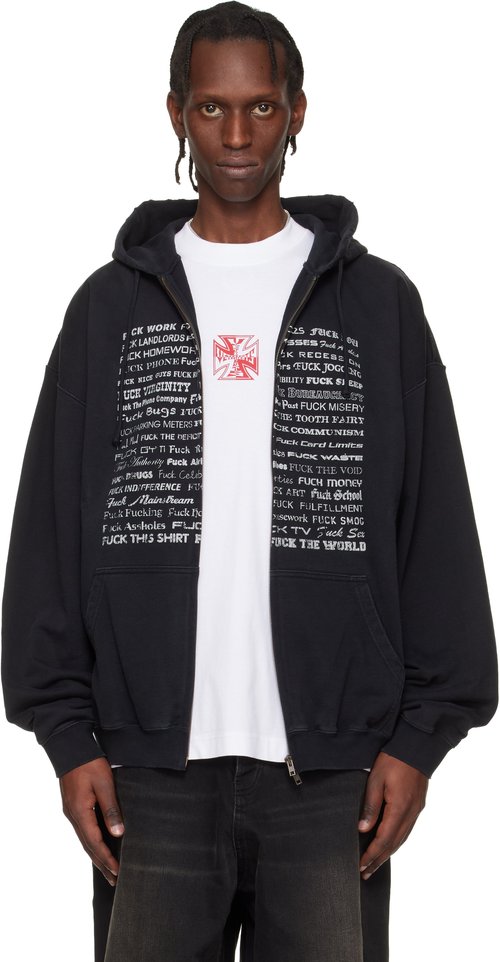 VETEMENTS ZipUp Hoodie - Washed/Out Black - ME76ZU211BX