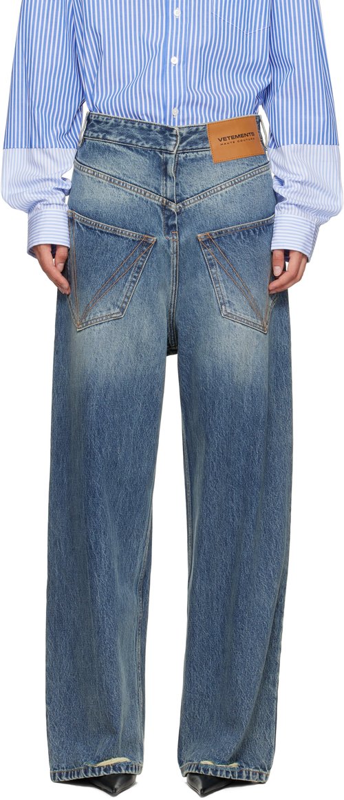 VETEMENTS Blue Back to Front Jeans - Distressed Blue - MH76DP021YB