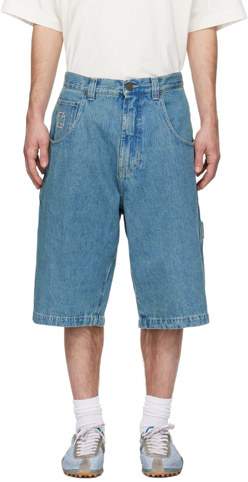VETEMENTS Biker Cross HipHop Denim Shorts - Vintageid Blue - ME76DP094N1