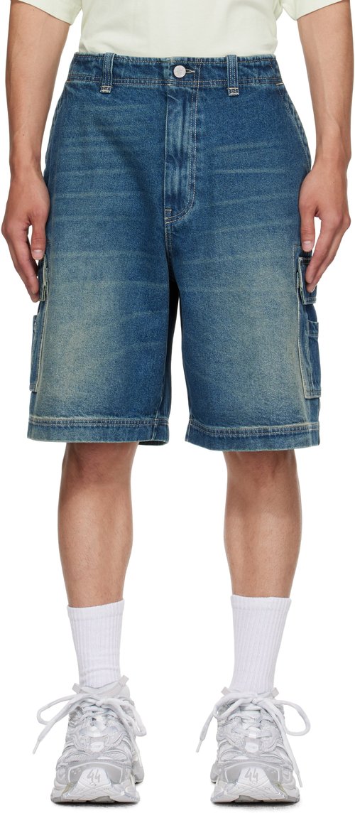 VETEMENTS Blue Hip-Hop Denim Cargo Shorts - Vintage Navy - UH76DP175BG