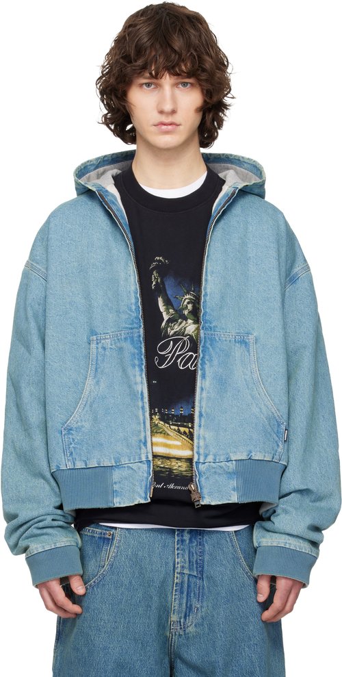 VETEMENTS Blue Hooded Workwear Denim Jacket - Vintage Mid Blue - ME76DJ061N1