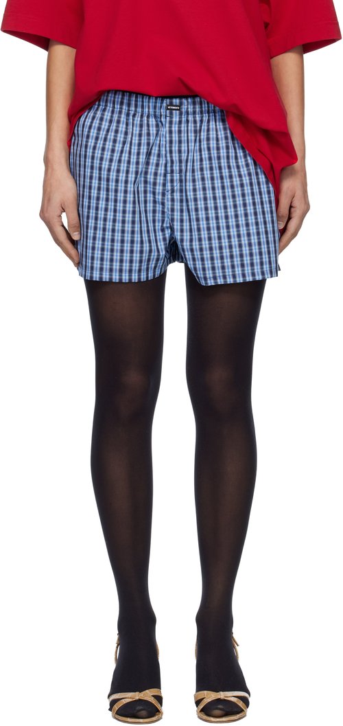 VETEMENTS Blue Push-Up Shirting Shorts - Blue Navy Check - WE76SS386NC