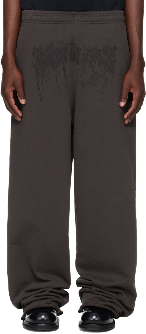 VETEMENTS Brown Cradle of Filth Dripping Logo Baggy Sweatpants - Chocolate Brown - UCF76SP450C