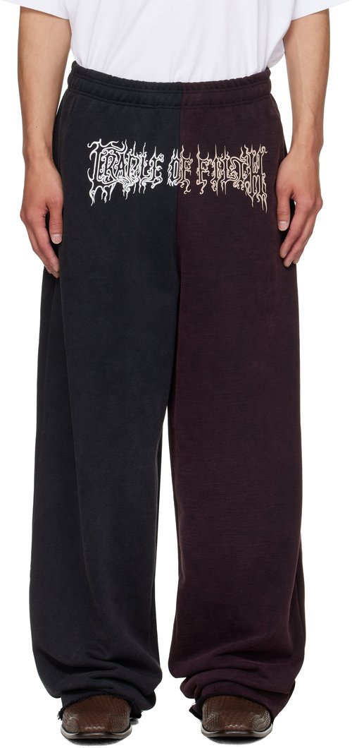 VETEMENTS & Burgundy Cradle of Filth Cut-Up Baggy Sweatpants - Black/Red - UCF76SP900BR