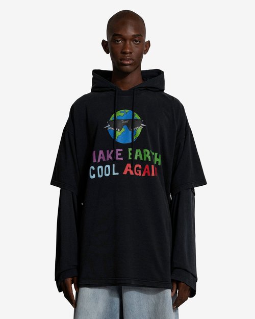 VETEMENTS Cool Earth Hooded Longsleeve - Washed Black - UE54LS160B-S