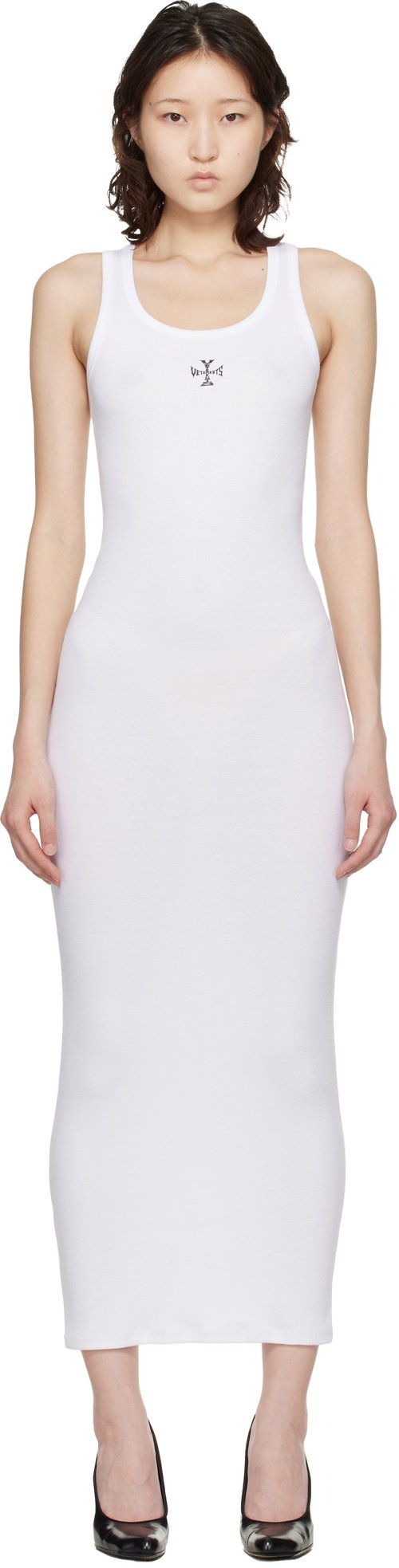 VETEMENTS Cross Logo Tank Top Midi Dress - White - WE76DR538W
