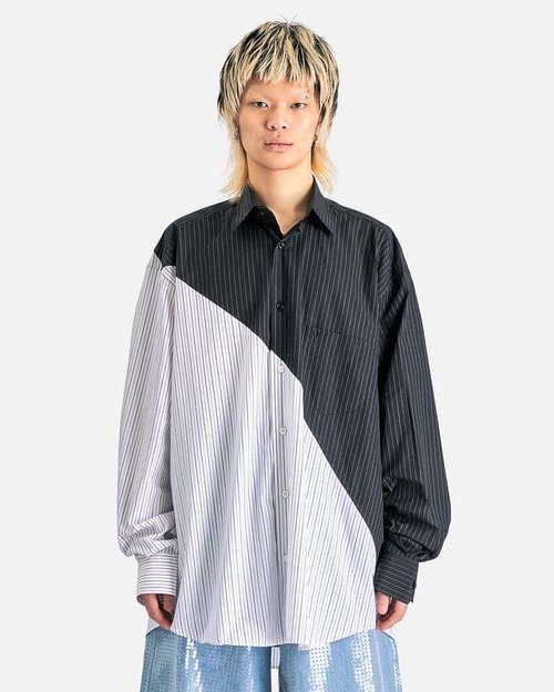 VETEMENTS Cut-Up Shirt - Black/White Pinstripe - UE64SH270B-S