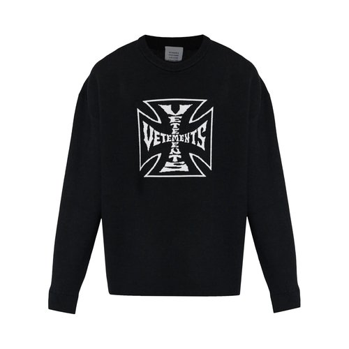 VETEMENTS Double Biker Cross Logo Sweater - Black - ME76KN099B