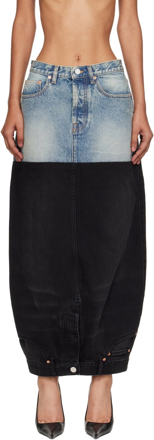 VETEMENTS & Double Denim Maxi Skirt - Blue/Black - WH76DK880YBB2