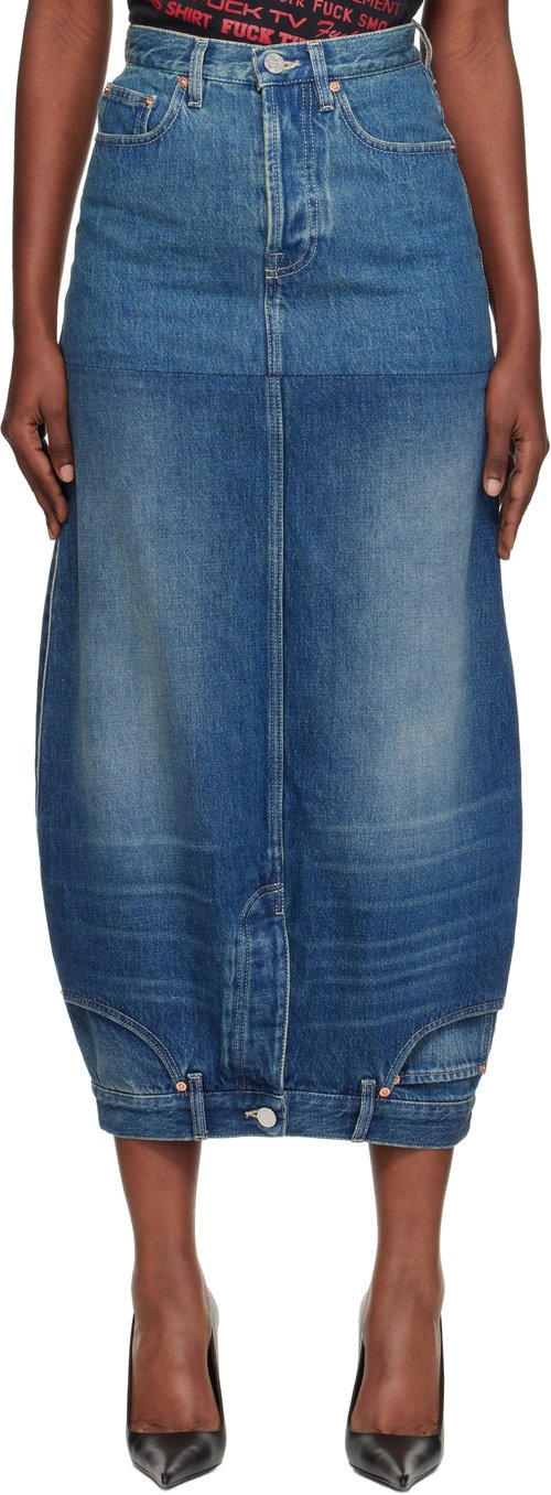 VETEMENTS Double Denim Midi Skirt - Blue/Navy - WH76DK880VBBG