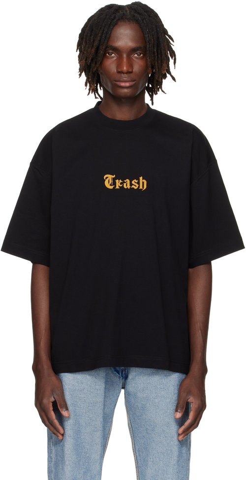 VETEMENTS Trash Embroidered Regular T-Shirt - Black - UH76TR540B