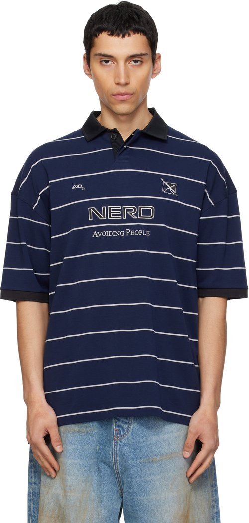 VETEMENTS Nerd Polo - Navy Blue White Stripes - ME76PO205N