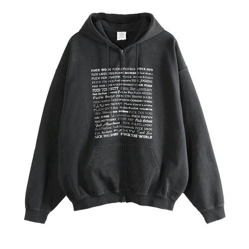VETEMENTS Fuck Everything Zip Up Hoodie - ME76ZU211BXWASH