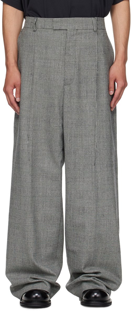 VETEMENTS Gray Cut Baggy Tailored Trousers - Grey Check - UH76TP350GC