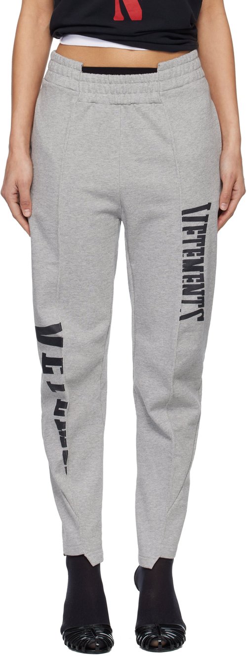 VETEMENTS Gray Cut Up Logo Sweatpants - Grey Melange - WE76SP507G