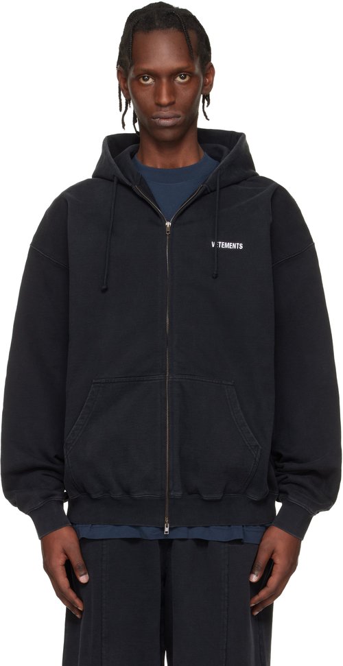 VETEMENTS Iconic Logo Zip-Up Hoodie - Black - ME76ZU136B