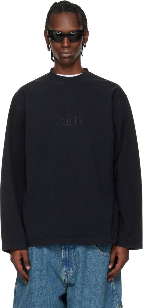VETEMENTS 'Paris' Embroidered Longsleeve T-shirt - Black - ME76LS239B