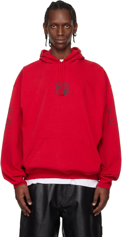 VETEMENTS Triple Biker Cross Logo Hoodie - RED - ME76HD164R