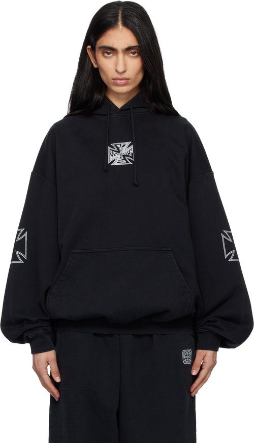 VETEMENTS Triple Biker Cross Logo Hoodie - Black - ME76HD161B