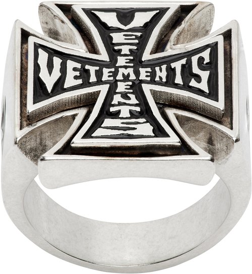 VETEMENTS Triple Biker Cross Logo Ring - Silver - UE76RI315S