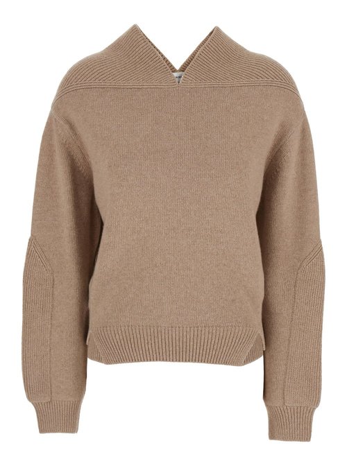 Victoria Beckham Beige Knit Sweater With V Neck On FrOnt And Rear In Cashmere And Wool - 1325KJU006421A2679