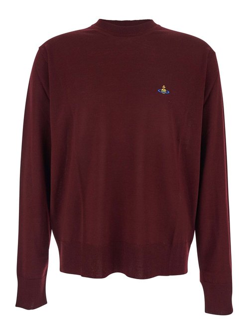 Vivienne Westwood Bordeaux Crew Neck Sweater With Dropped Shoulders And Orb Logo On The FrOnt In Wool Blend Man - 27010012Y003YH410