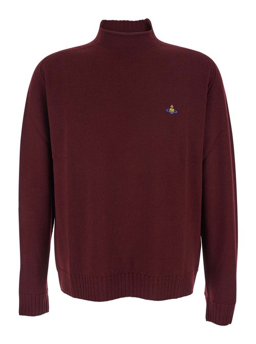 Vivienne Westwood Bordeaux Turtleneck Sweater With Orb Logo Embroidered On The FrOnt In Wool Blend Man - 27010017Y002MH410