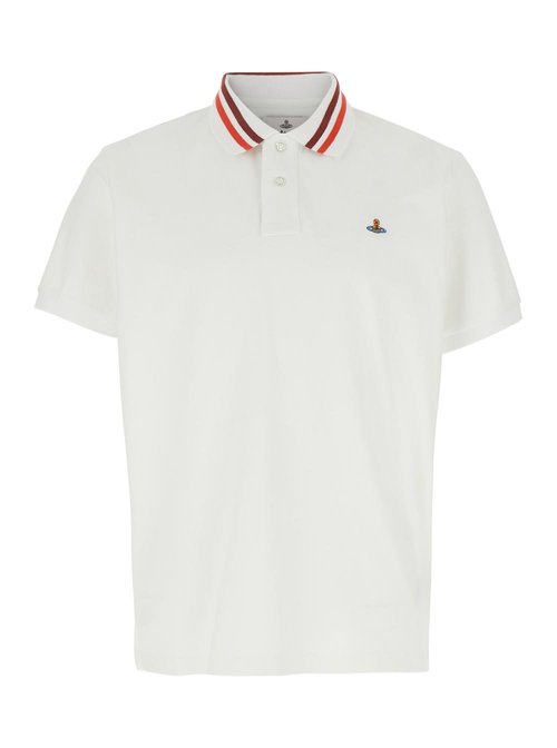 Vivienne Westwood White Polo Shirt With COntrasting Collar And Orb Logo Detail On The FrOnt In CottOn Man - 2H01000IJ0009A401