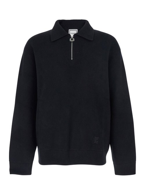 WOOYOUNGMI Black Sweater With Logo Patch On The FrOnt And Logo Lettering On The Rear In Wool Blend Man - W253KN20533B