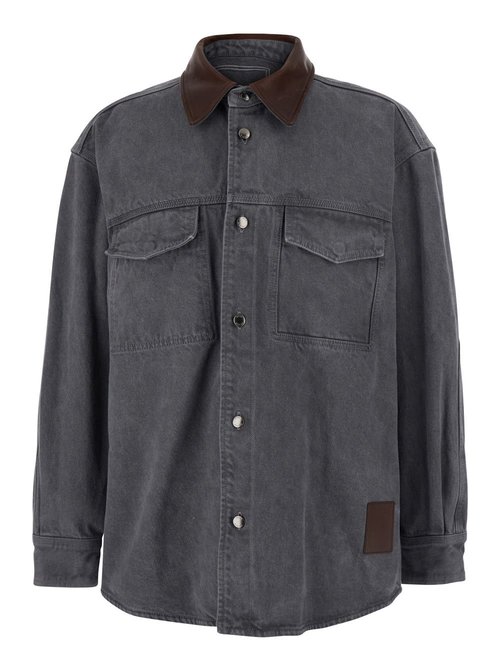 WOOYOUNGMI Grey Shirt With Patch Pockets On The Chest And Back Print In Denim Man - W253SH24984G