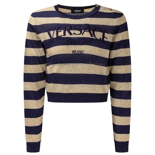 Young Versace Crew Neck Stripe Pattern Sweaters - Blue - 1013778-1A09685-2U500