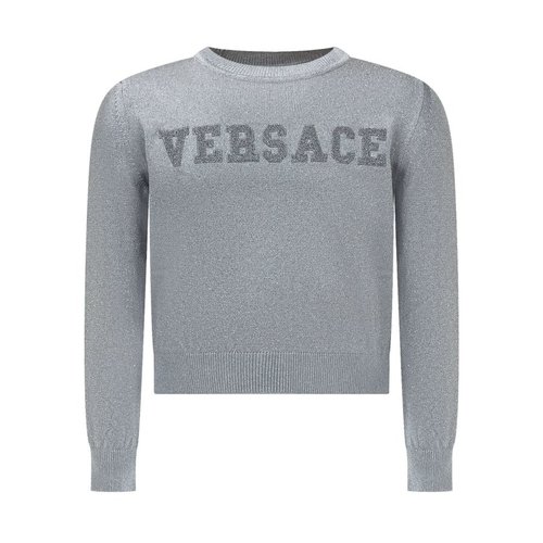 Young Versace Embroidered Logo Metallic Sweater - Grey/Silver Tone - 1011435-1A08413-1E560