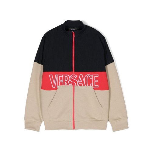 Young Versace Embroidered-Logo Zip-Up Sweatshirt - Beige/Blue/White - 1012683-1A09196-6UA50