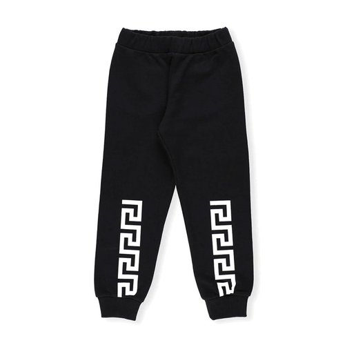 Young Versace Greca Cotton Sweatpants - Black/White - 1001678-1A01322-2B020