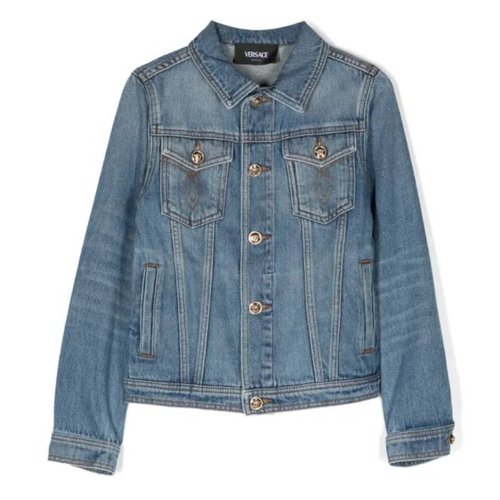 Young Versace Marine Logo Embroidered Denim Jacket - Blue - 1013840-1A09711-2D470