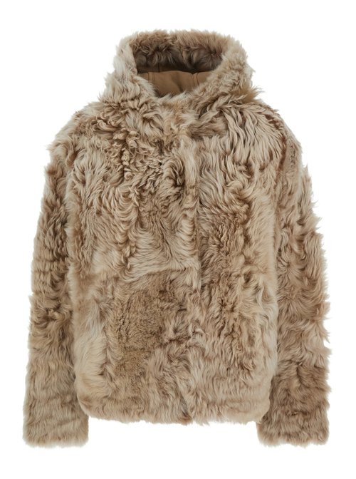 Yves Salomon Beige Fur Coat with Fixed Hood and Hidden Fastening in Shearling Jackets Furs - 26W25WYV62461TOSXA2270