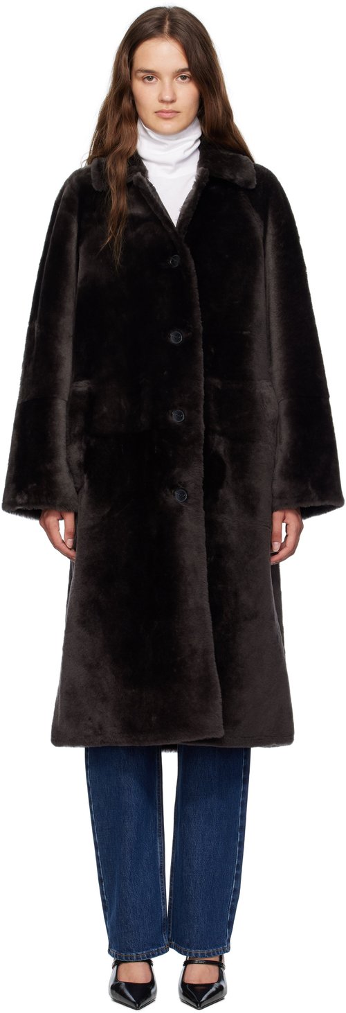 Yves Salomon Brown Lambswool Coat - A9125 Etain - 26W26WYM61810MESI