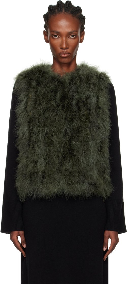 Yves Salomon Green Cropped Feather Vest - A9126 Vancouver - 26W23WAG15355PLUX