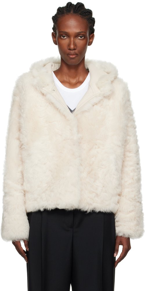 Yves Salomon Off-White Short Hooded Shearling Jacket - A1006 Meringue - 26W25WYV62461TOSX